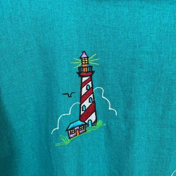 Country Concepts‎ Dress Large Teal Green Linen Cotton Midi Shift Lighthouse New - Picture 5 of 12